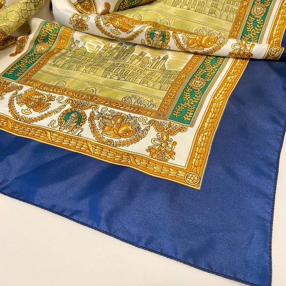 Soft Fabric Scarf Navy and Gold Castles Roman Ornate Design - Picture 4 of 9